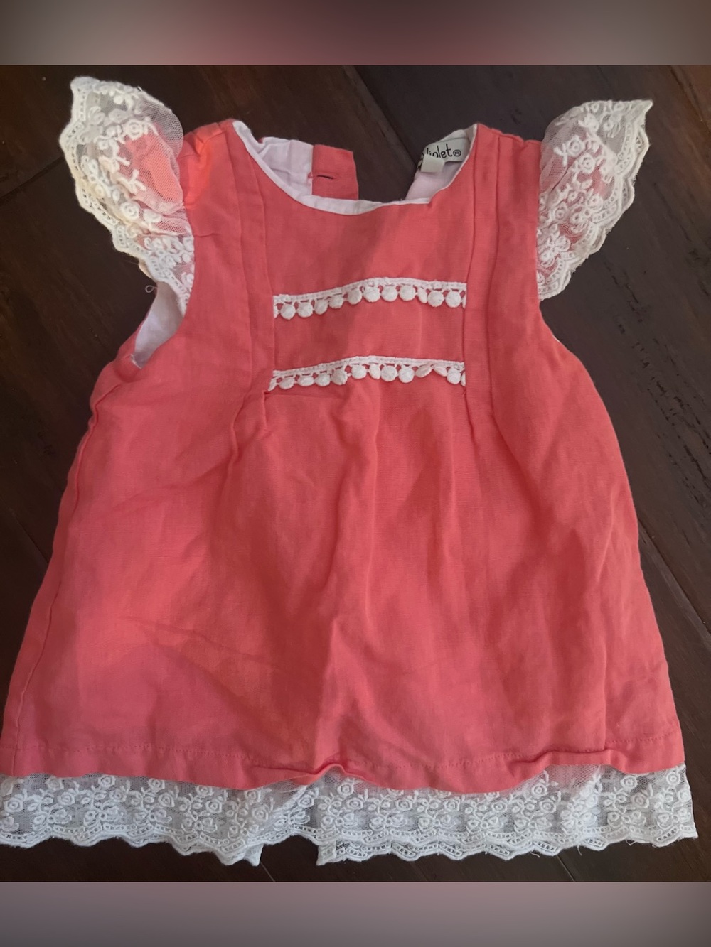 Harry & Violet Coral Lace-Trim Girls Top 6/9 months